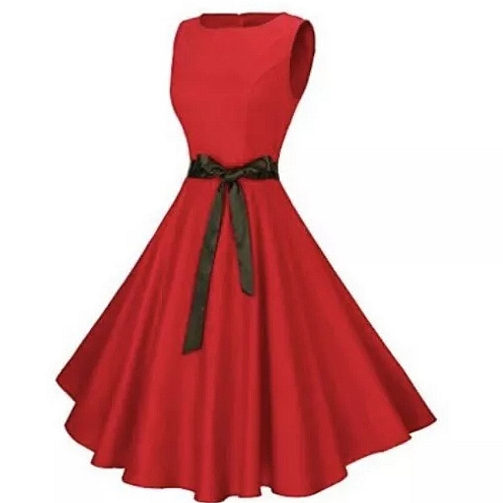 Vintage Anni Coco Fit and Flare Red Sleeveless Swing Dress Sz S